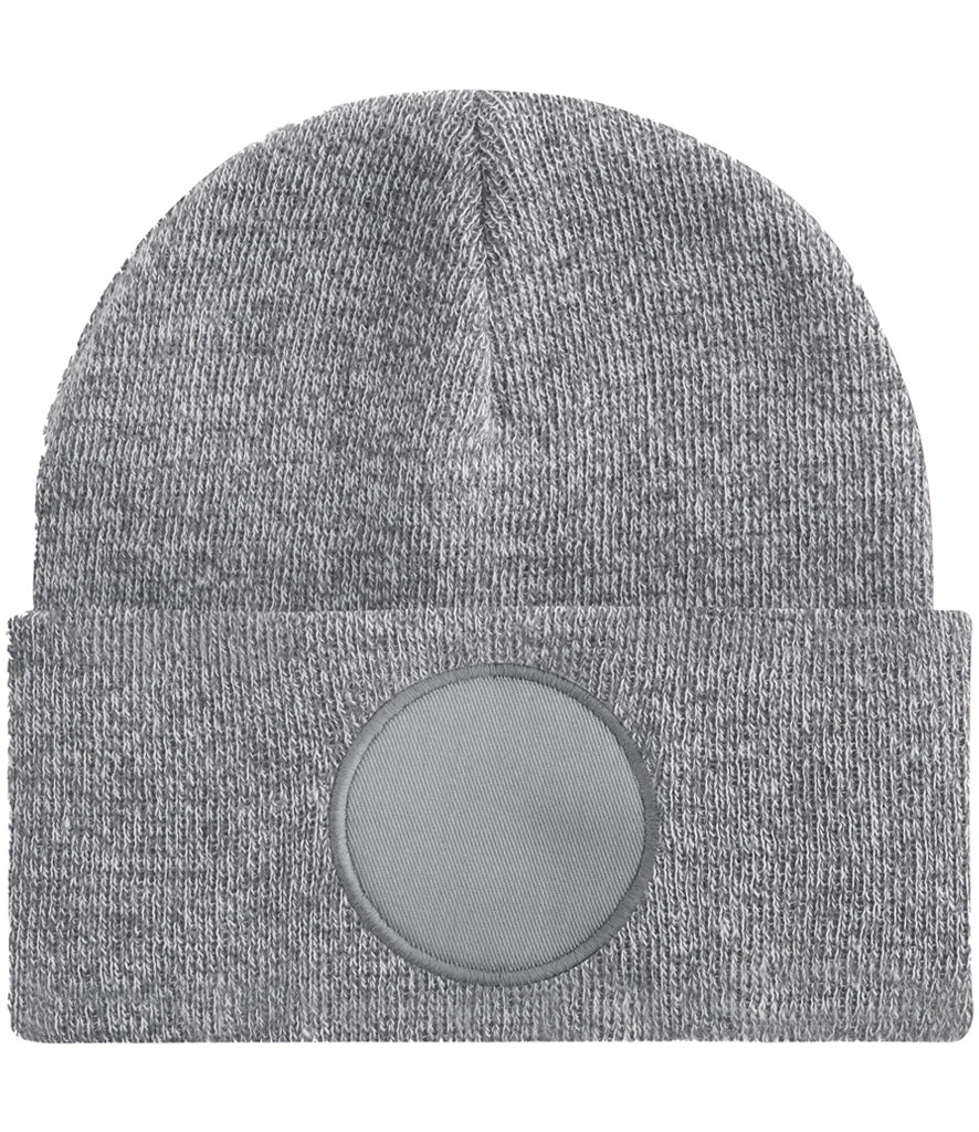 BB446 - Circular Patch Beanie | Heather Grey