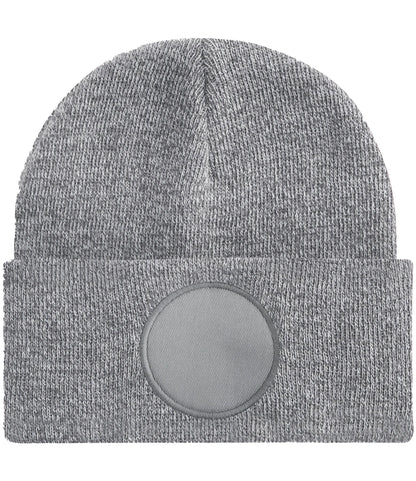 BB446 - Circular Patch Beanie | Heather Grey
