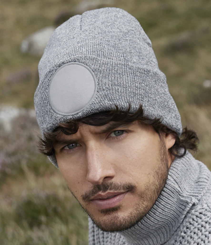BB446 - Circular Patch Beanie | Heather Grey