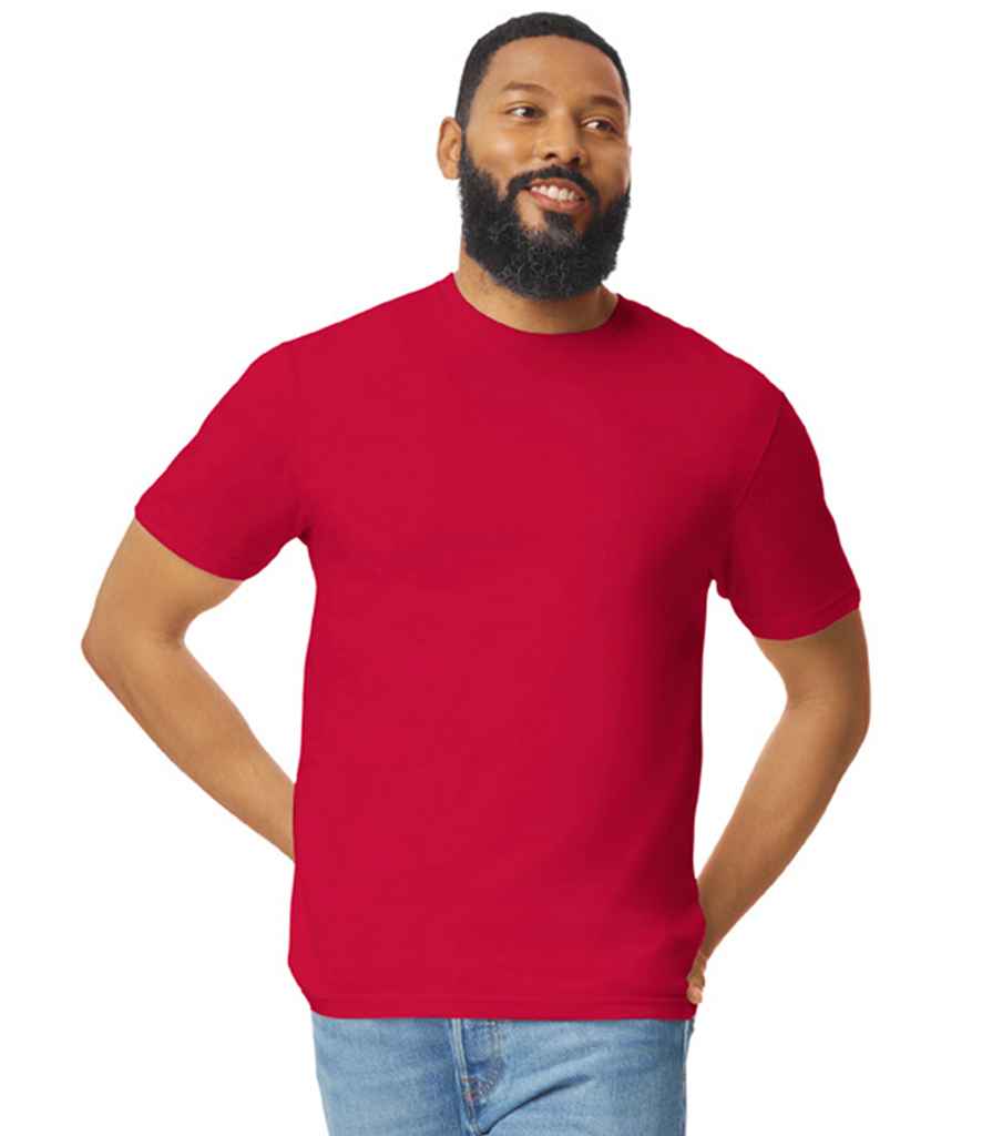 Gildan GD01 Cherry Red Model -  Ready to be Printed by Custard Workwear - Cheap Personalised and Customised Workwear in Nottinghamshire, Derbyshire and Leicestershire