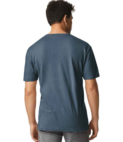 Gildan GD01 Heather Navy Model -  Ready to be Printed by Custard Workwear - Cheap Personalised and Customised Workwear in Nottinghamshire, Derbyshire and Leicestershire
