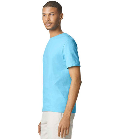 Gildan GD01 Sky Blue Model -  Ready to be Printed by Custard Workwear - Cheap Personalised and Customised Workwear in Nottinghamshire, Derbyshire and Leicestershire