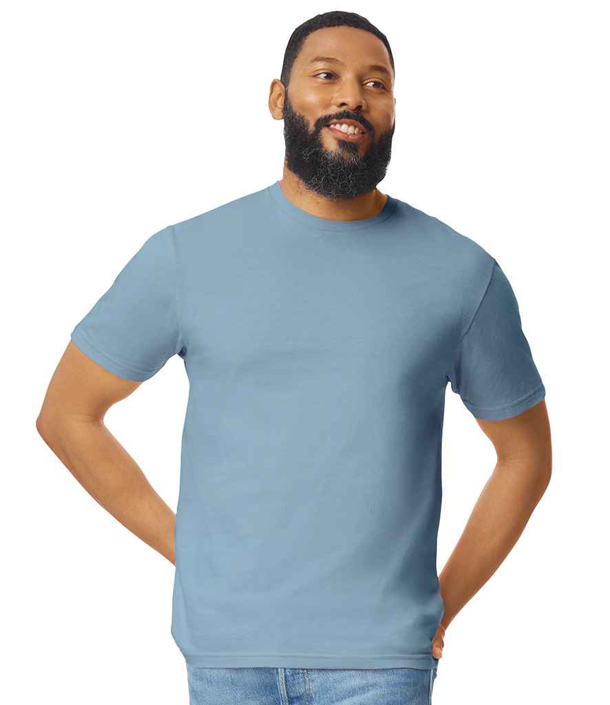 Gildan GD01 Stone Blue Model -  Ready to be Printed by Custard Workwear - Cheap Personalised and Customised Workwear in Nottinghamshire, Derbyshire and Leicestershire