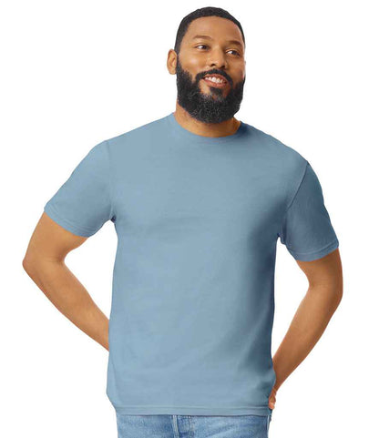 Gildan GD01 Stone Blue Model -  Ready to be Printed by Custard Workwear - Cheap Personalised and Customised Workwear in Nottinghamshire, Derbyshire and Leicestershire