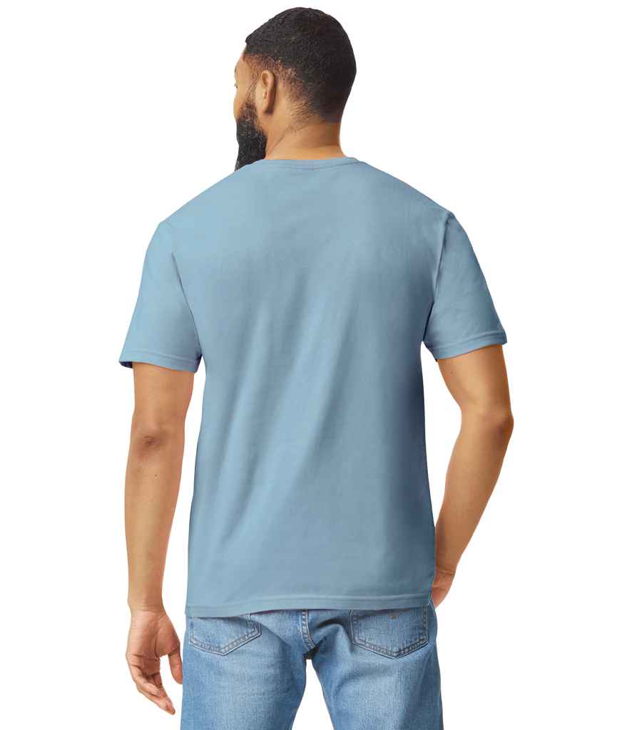 Gildan GD01 Stone Blue Model -  Ready to be Printed by Custard Workwear - Cheap Personalised and Customised Workwear in Nottinghamshire, Derbyshire and Leicestershire