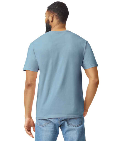 Gildan GD01 Stone Blue Model -  Ready to be Printed by Custard Workwear - Cheap Personalised and Customised Workwear in Nottinghamshire, Derbyshire and Leicestershire