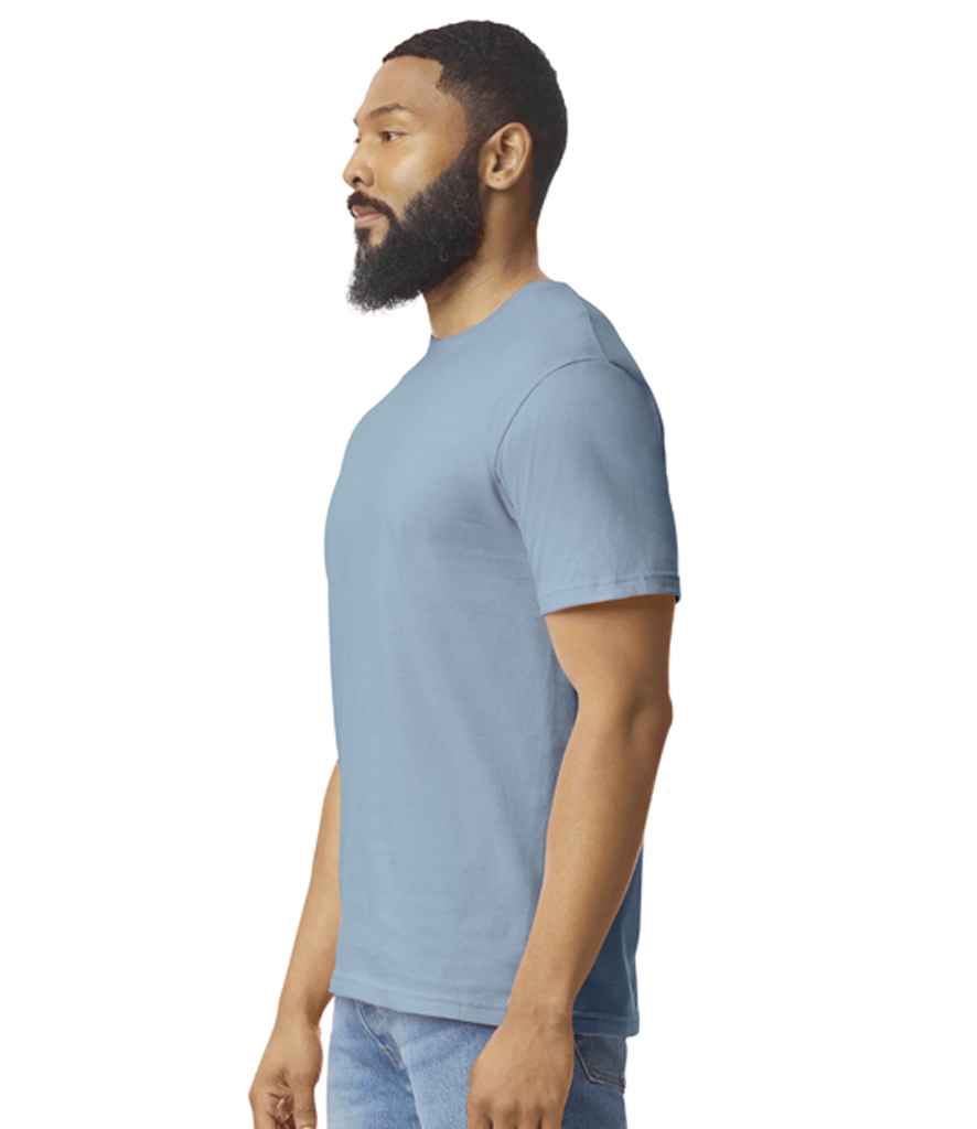 Gildan GD01 Stone Blue Model -  Ready to be Printed by Custard Workwear - Cheap Personalised and Customised Workwear in Nottinghamshire, Derbyshire and Leicestershire