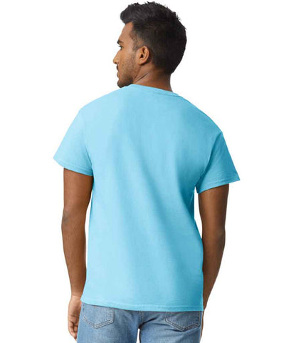 Gildan GD02 Sky Blue Model -  Ready to be Embroidered and Printed by Custard Workwear - Cheap Personalised and Customised Workwear in Nottinghamshire, Derbyshire and Leicestershire