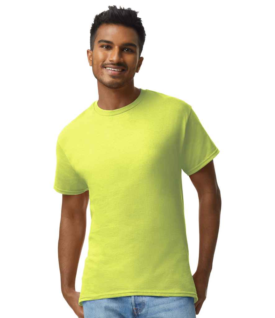 Gildan GD02 Safety Green Model -  Ready to be Embroidered and Printed by Custard Workwear - Cheap Personalised and Customised Workwear in Nottinghamshire, Derbyshire and Leicestershire