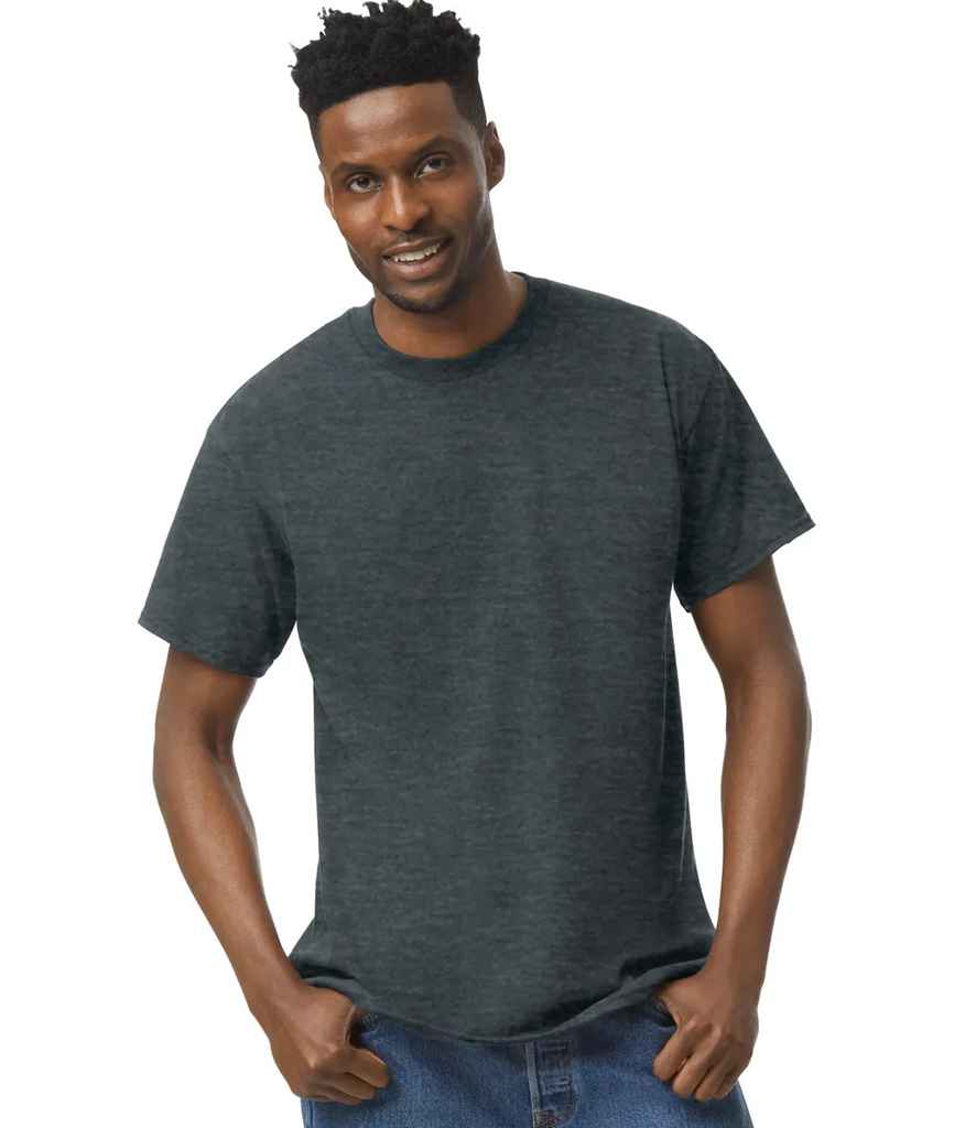 Gildan GD05 Dark Heather Model -  Ready to be Embroidered and Printed by Custard Workwear - Cheap Personalised and Customised Workwear in Nottinghamshire, Derbyshire and Leicestershire