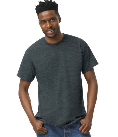Gildan GD05 Dark Heather Model -  Ready to be Embroidered and Printed by Custard Workwear - Cheap Personalised and Customised Workwear in Nottinghamshire, Derbyshire and Leicestershire