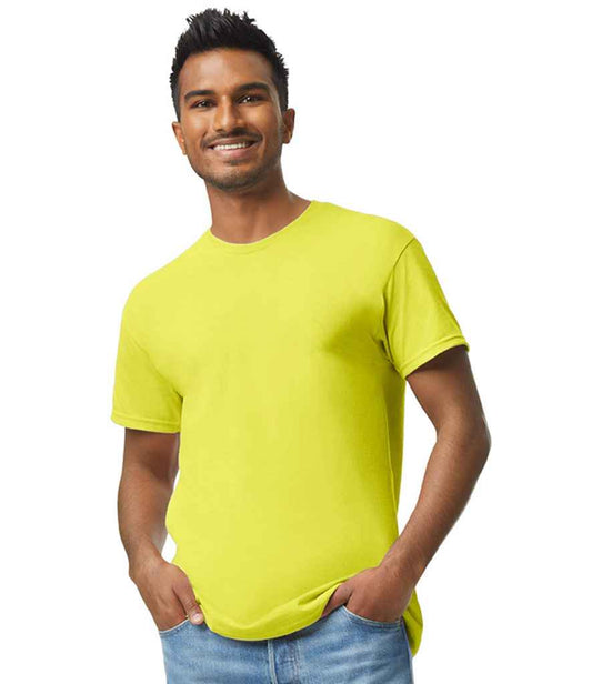 Gildan GD05 Safety Green Model -  Ready to be Embroidered and Printed by Custard Workwear - Cheap Personalised and Customised Workwear in Nottinghamshire, Derbyshire and Leicestershire