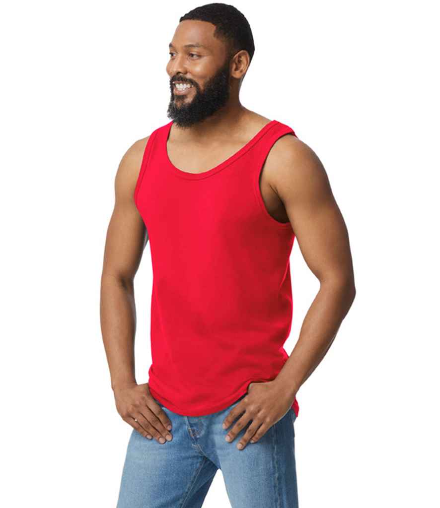 Gildan GD12 Red Model -  Ready to be Printed by Custard Workwear - Cheap Personalised and Customised Workwear in Nottinghamshire, Derbyshire and Leicestershire