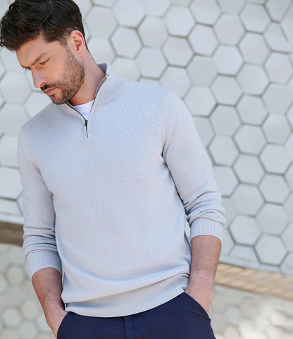 H729 - Zip Neck Sweater | Light Heather Grey