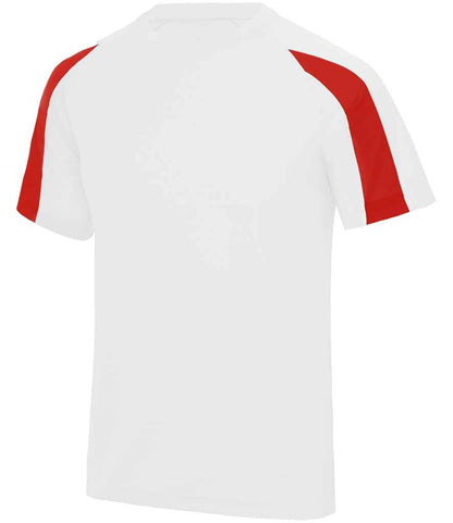 Just Cool JC003B Arctic White/Fire Red Front -  Ready to be Printed by Custard Workwear - Cheap Personalised and Customised Workwear in Nottinghamshire, Derbyshire and Leicestershire