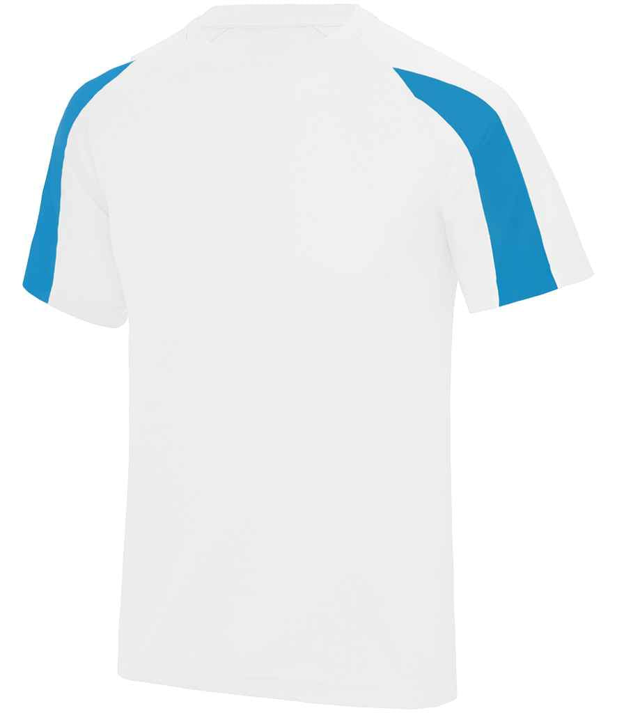 Just Cool JC003 Arctic White/Sapphire Blue Front -  Ready to be Printed by Custard Workwear - Cheap Personalised and Customised Workwear in Nottinghamshire, Derbyshire and Leicestershire
