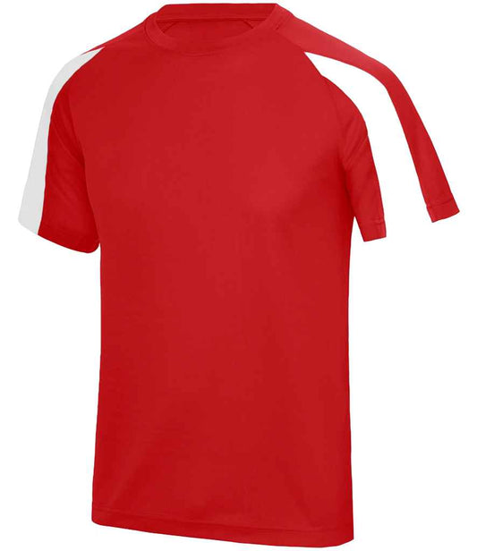 Just Cool JC003 Fire Red/Arctic White Front -  Ready to be Printed by Custard Workwear - Cheap Personalised and Customised Workwear in Nottinghamshire, Derbyshire and Leicestershire