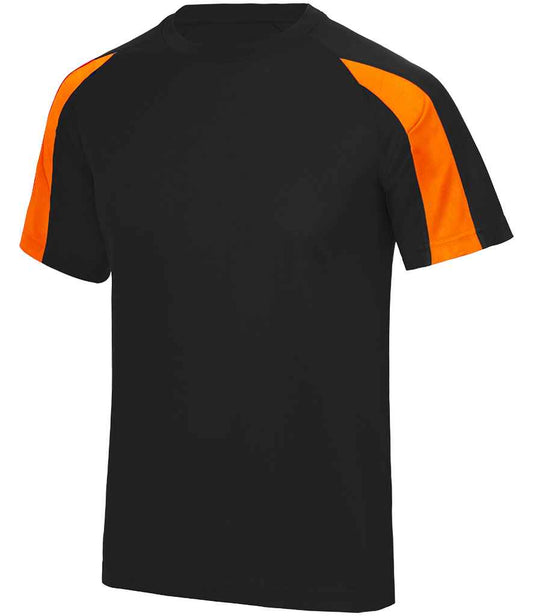 Just Cool JC003 Jet Black/Electric Orange Front -  Ready to be Printed by Custard Workwear - Cheap Personalised and Customised Workwear in Nottinghamshire, Derbyshire and Leicestershire