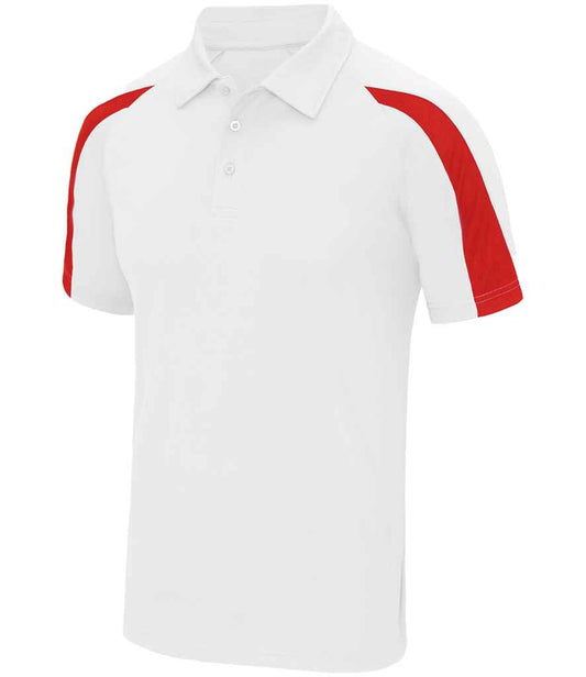 Just Cool JC043 Arctic White/Fire Red Front -  Ready to be Embroidered and Printed by Custard Workwear - Cheap Personalised and Customised Workwear in Nottinghamshire, Derbyshire and Leicestershire