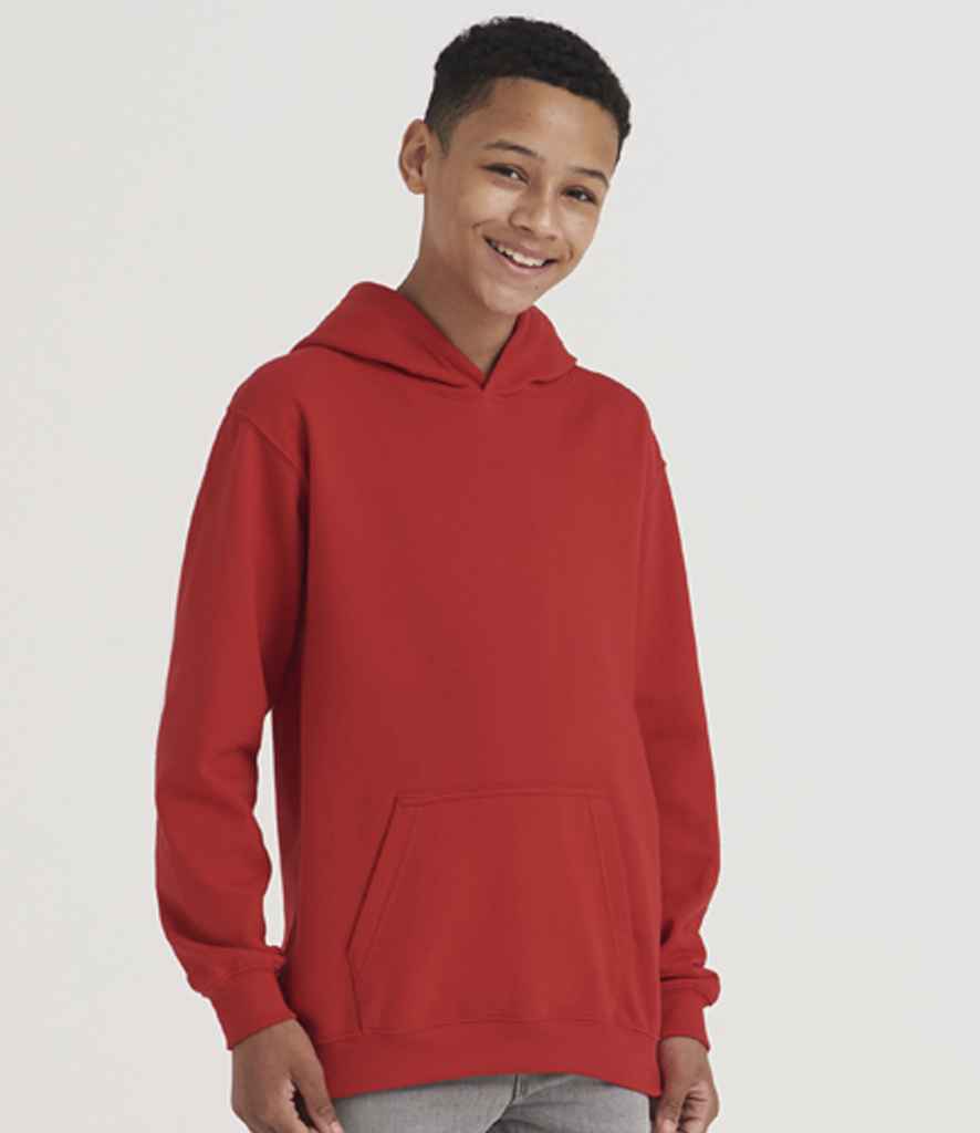 Just Hoods JH001B Fire Red Model -  Ready to be Embroidered and Printed by Custard Workwear - Cheap Personalised and Customised Workwear in Nottinghamshire, Derbyshire and Leicestershire