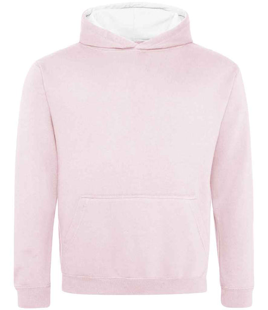 Just Hoods JH003B Baby Pink/Arctic White Front -  Ready to be Embroidered and Printed by Custard Workwear - Cheap Personalised and Customised Workwear in Nottinghamshire, Derbyshire and Leicestershire