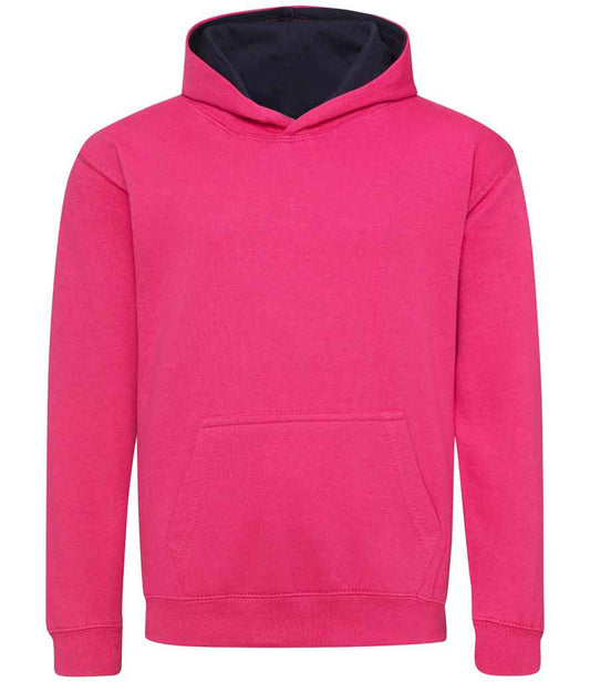 Just Hoods JH003B Hot Pink/French Navy Front -  Ready to be Embroidered and Printed by Custard Workwear - Cheap Personalised and Customised Workwear in Nottinghamshire, Derbyshire and Leicestershire