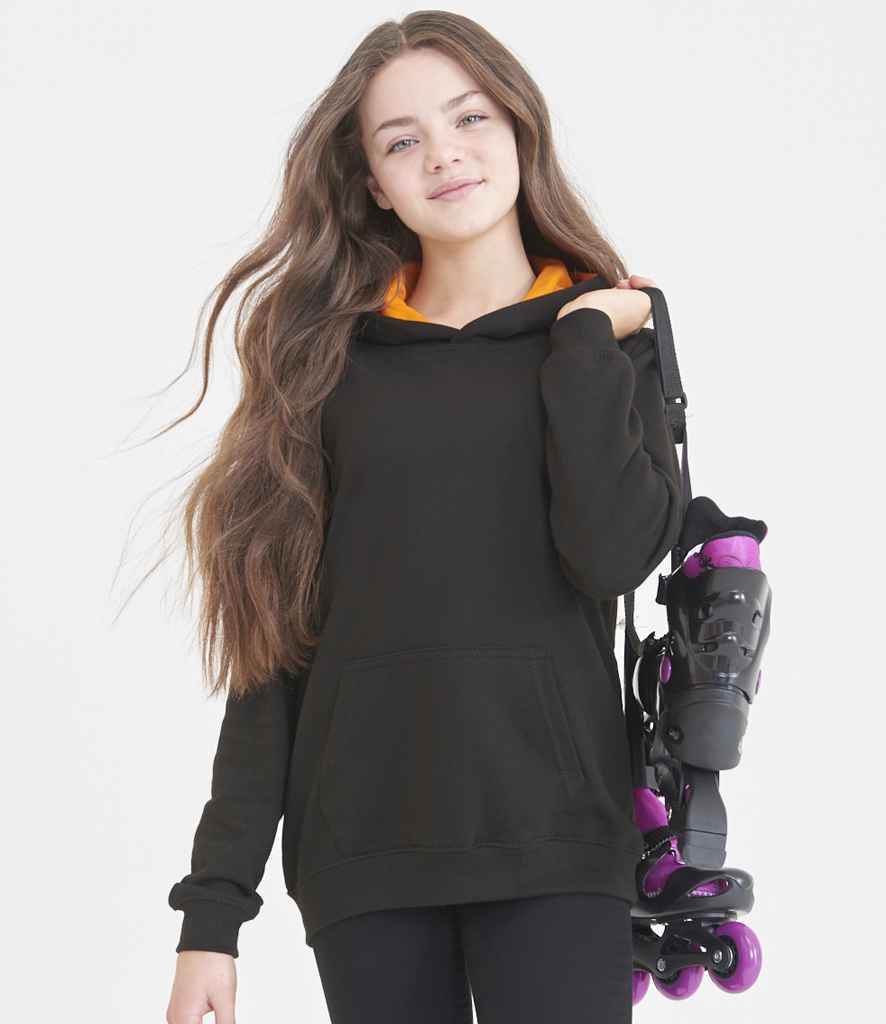 Just Hoods JH003B Jet Black/Orange Crush Model -  Ready to be Embroidered and Printed by Custard Workwear - Cheap Personalised and Customised Workwear in Nottinghamshire, Derbyshire and Leicestershire