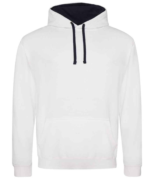 Just Hoods JH003 Arctic White/French Navy Front -  Ready to be Embroidered and Printed by Custard Workwear - Cheap Personalised and Customised Workwear in Nottinghamshire, Derbyshire and Leicestershire