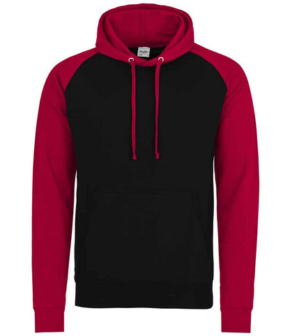 Just Hoods JH009 Jet Black/Fire Red Front -  Ready to be Embroidered and Printed by Custard Workwear - Cheap Personalised and Customised Workwear in Nottinghamshire, Derbyshire and Leicestershire