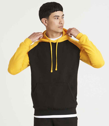 Just Hoods JH009 Jet Black/Gold Model -  Ready to be Embroidered and Printed by Custard Workwear - Cheap Personalised and Customised Workwear in Nottinghamshire, Derbyshire and Leicestershire