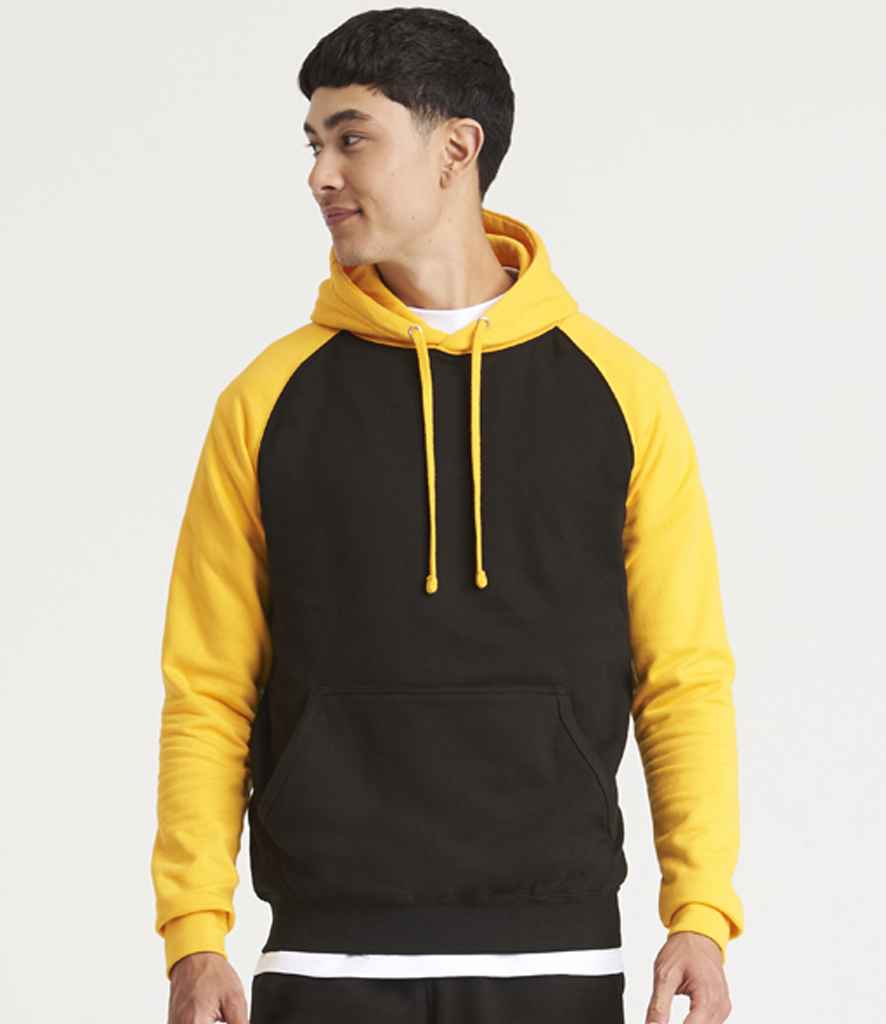Just Hoods JH009 Jet Black/Gold Model -  Ready to be Embroidered and Printed by Custard Workwear - Cheap Personalised and Customised Workwear in Nottinghamshire, Derbyshire and Leicestershire