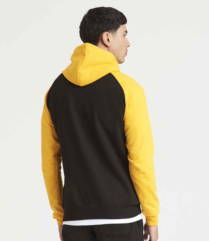 Just Hoods JH009 Jet Black/Gold Model -  Ready to be Embroidered and Printed by Custard Workwear - Cheap Personalised and Customised Workwear in Nottinghamshire, Derbyshire and Leicestershire