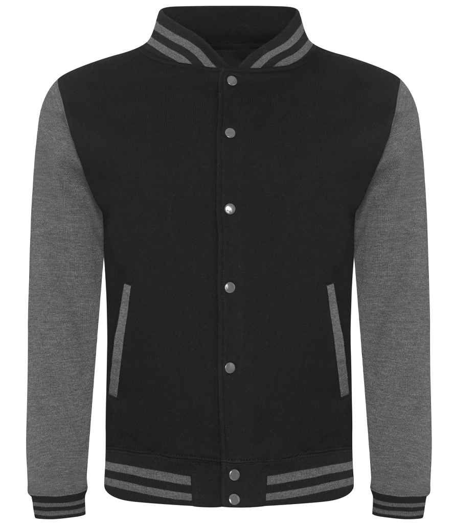 Just Hoods JH043 Jet Black/Charcoal Front -  Ready to be Embroidered and Printed by Custard Workwear - Cheap Personalised and Customised Workwear in Nottinghamshire, Derbyshire and Leicestershire