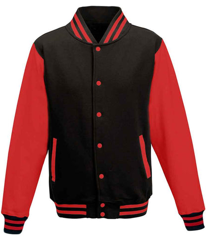 Just Hoods JH043 Jet Black/Fire Red Front -  Ready to be Embroidered and Printed by Custard Workwear - Cheap Personalised and Customised Workwear in Nottinghamshire, Derbyshire and Leicestershire