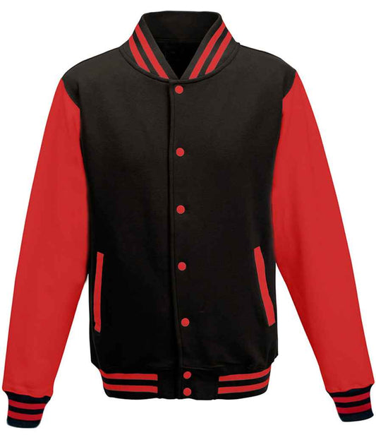 Just Hoods JH043 Jet Black/Fire Red Front -  Ready to be Embroidered and Printed by Custard Workwear - Cheap Personalised and Customised Workwear in Nottinghamshire, Derbyshire and Leicestershire