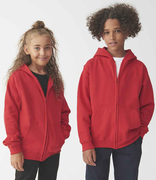 Just Hoods JH050B Fire Red Model -  Ready to be Embroidered and Printed by Custard Workwear - Cheap Personalised and Customised Workwear in Nottinghamshire, Derbyshire and Leicestershire