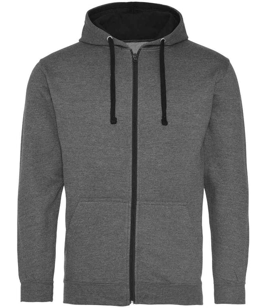 Just Hoods JH053 Charcoal/Jet Black Front -  Ready to be Embroidered and Printed by Custard Workwear - Cheap Personalised and Customised Workwear in Nottinghamshire, Derbyshire and Leicestershire
