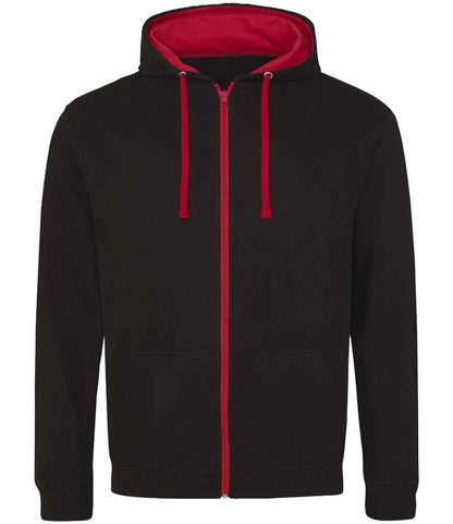 Just Hoods JH053 Jet Black/Fire Red Front -  Ready to be Embroidered and Printed by Custard Workwear - Cheap Personalised and Customised Workwear in Nottinghamshire, Derbyshire and Leicestershire
