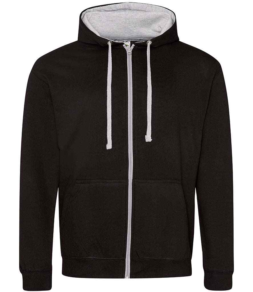 Just Hoods JH053 Jet Black/Heather Grey Front -  Ready to be Embroidered and Printed by Custard Workwear - Cheap Personalised and Customised Workwear in Nottinghamshire, Derbyshire and Leicestershire