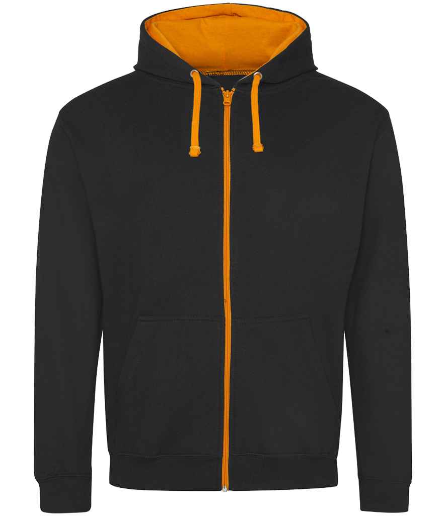 Just Hoods JH053 Jet Black/Orange Crush Front -  Ready to be Embroidered and Printed by Custard Workwear - Cheap Personalised and Customised Workwear in Nottinghamshire, Derbyshire and Leicestershire