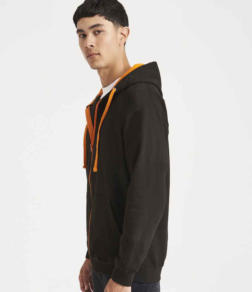 Just Hoods JH053 Jet Black/Orange Crush Model -  Ready to be Embroidered and Printed by Custard Workwear - Cheap Personalised and Customised Workwear in Nottinghamshire, Derbyshire and Leicestershire