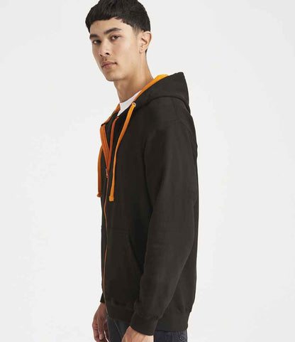 Just Hoods JH053 Jet Black/Orange Crush Model -  Ready to be Embroidered and Printed by Custard Workwear - Cheap Personalised and Customised Workwear in Nottinghamshire, Derbyshire and Leicestershire