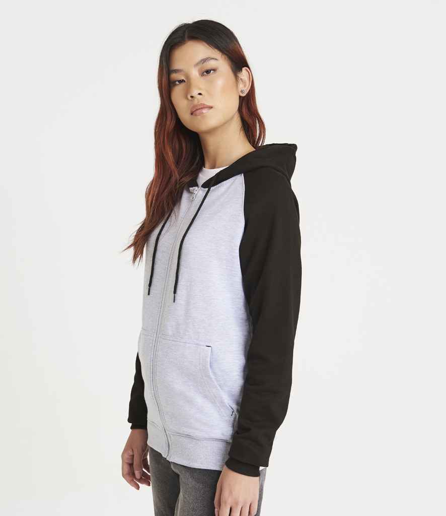 Just Hoods JH063 Heather Grey/Jet Black Model -  Ready to be Embroidered and Printed by Custard Workwear - Cheap Personalised and Customised Workwear in Nottinghamshire, Derbyshire and Leicestershire