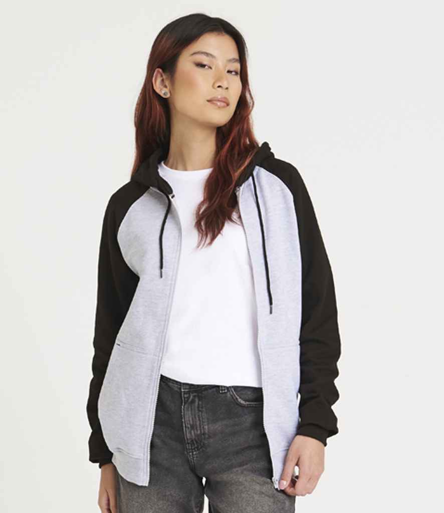 Just Hoods JH063 Heather Grey/Jet Black Model -  Ready to be Embroidered and Printed by Custard Workwear - Cheap Personalised and Customised Workwear in Nottinghamshire, Derbyshire and Leicestershire