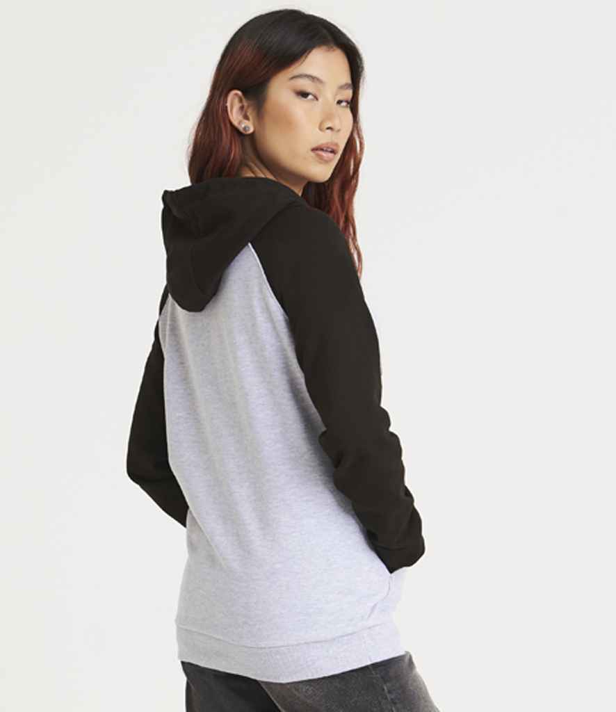 Just Hoods JH063 Heather Grey/Jet Black Model -  Ready to be Embroidered and Printed by Custard Workwear - Cheap Personalised and Customised Workwear in Nottinghamshire, Derbyshire and Leicestershire