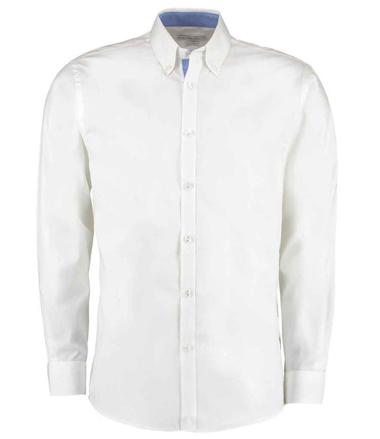 Kustom Kit K190 White/Mid Blue Front -  Ready to be Embroidered and Printed by Custard Workwear - Cheap Personalised and Customised Workwear in Nottinghamshire, Derbyshire and Leicestershire