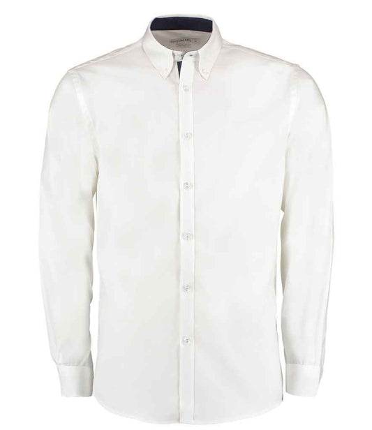 Kustom Kit K190 White/Navy Front -  Ready to be Embroidered and Printed by Custard Workwear - Cheap Personalised and Customised Workwear in Nottinghamshire, Derbyshire and Leicestershire