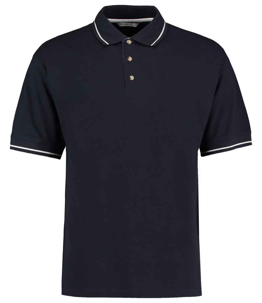 Kustom Kit K606 Navy/White Front -  Ready to be Embroidered and Printed by Custard Workwear - Cheap Personalised and Customised Workwear in Nottinghamshire, Derbyshire and Leicestershire