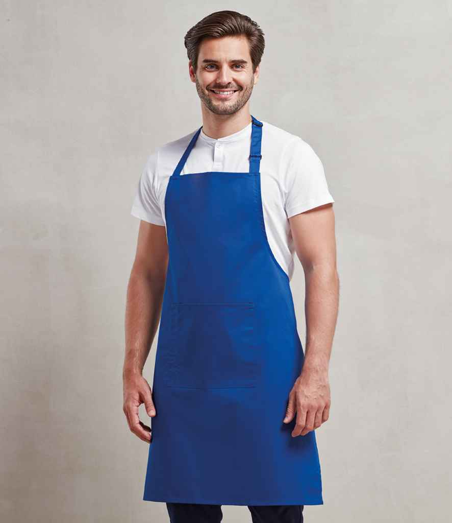 Premier PR154 Royal Blue Model - Apron Ready to be Embroidered and Printed by Custard Workwear - Cheap Personalised and Customised Workwear in Nottinghamshire, Derbyshire and Leicestershire