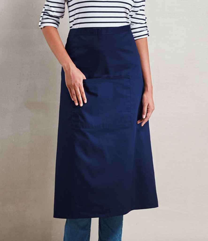 Premier PR158 Navy Model - Apron Ready to be Embroidered and Printed by Custard Workwear - Cheap Personalised and Customised Workwear in Nottinghamshire, Derbyshire and Leicestershire